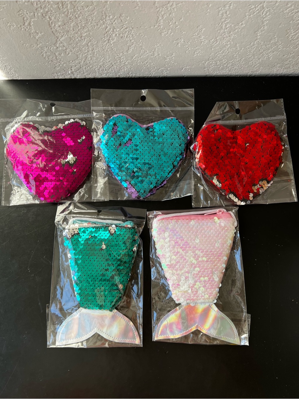 NWT Bundle of 5 Kids Sequin Heart & Mermaid Crossbody Pouches